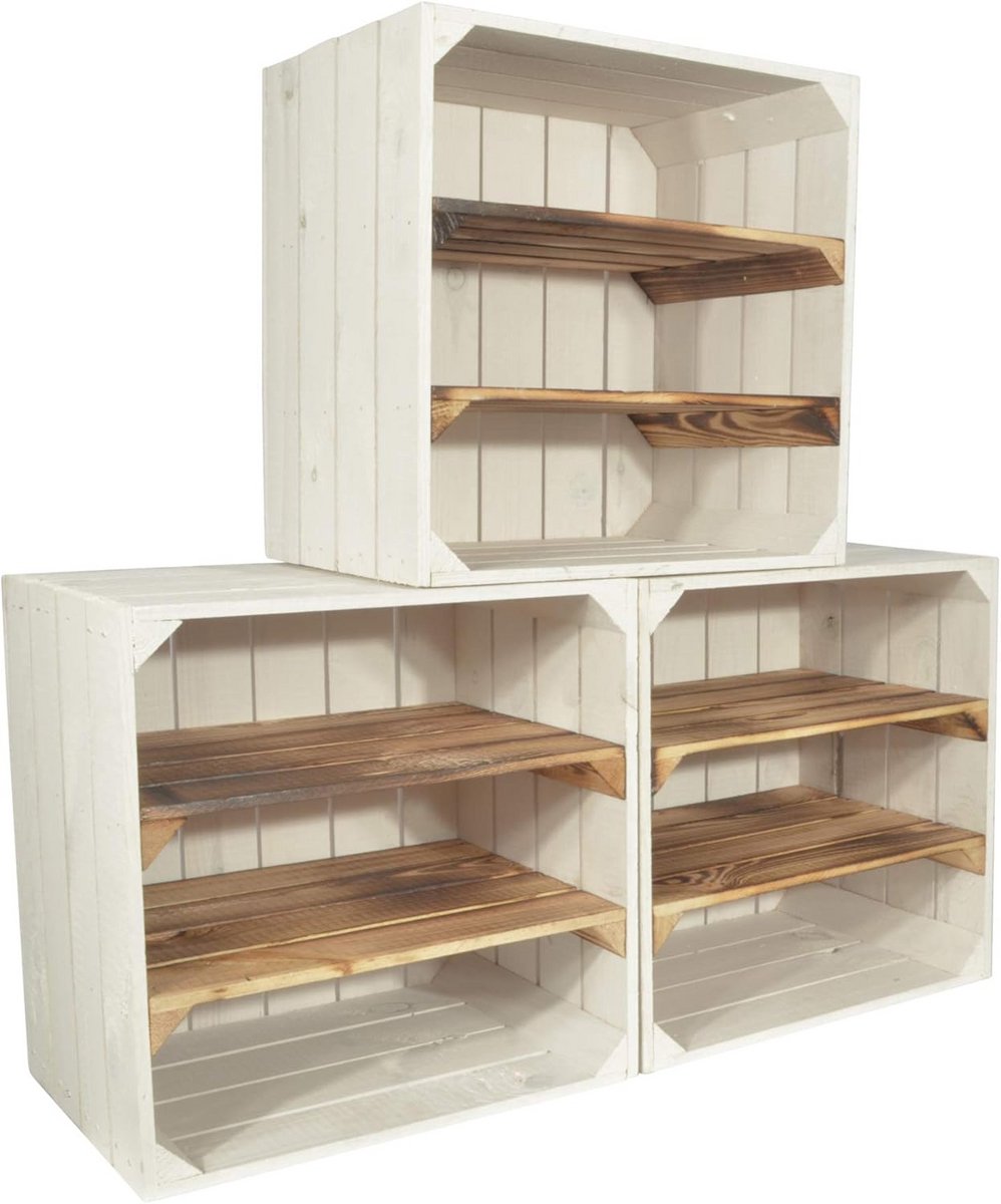 Set van 3 Stapelbare Houten Wijnrekken Wit - Modulair en Uitbreidbaar
