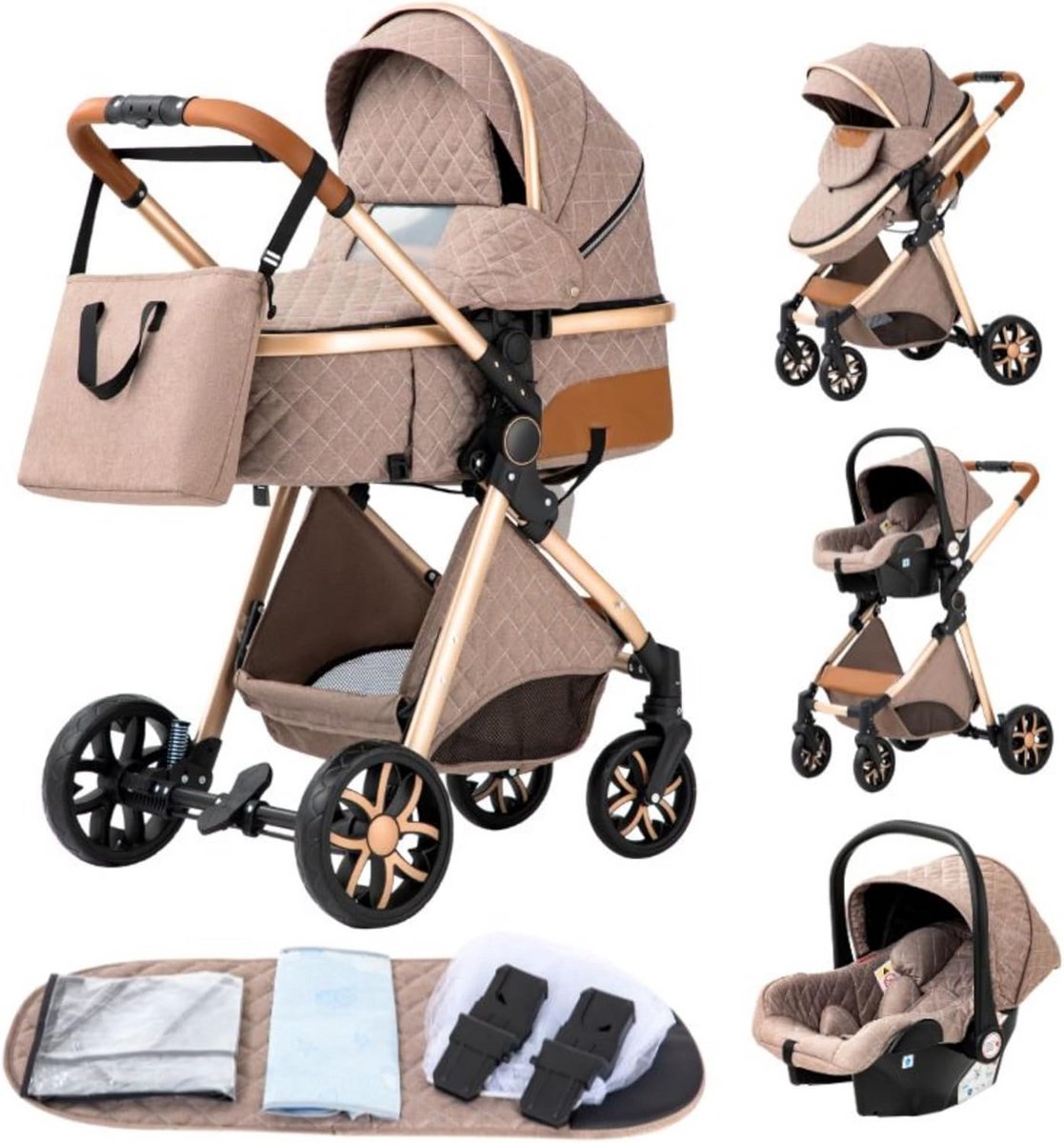 3-in-1 Kinderwagen Combistroller Wandelwagen Inclusief Reiswieg en Zitje