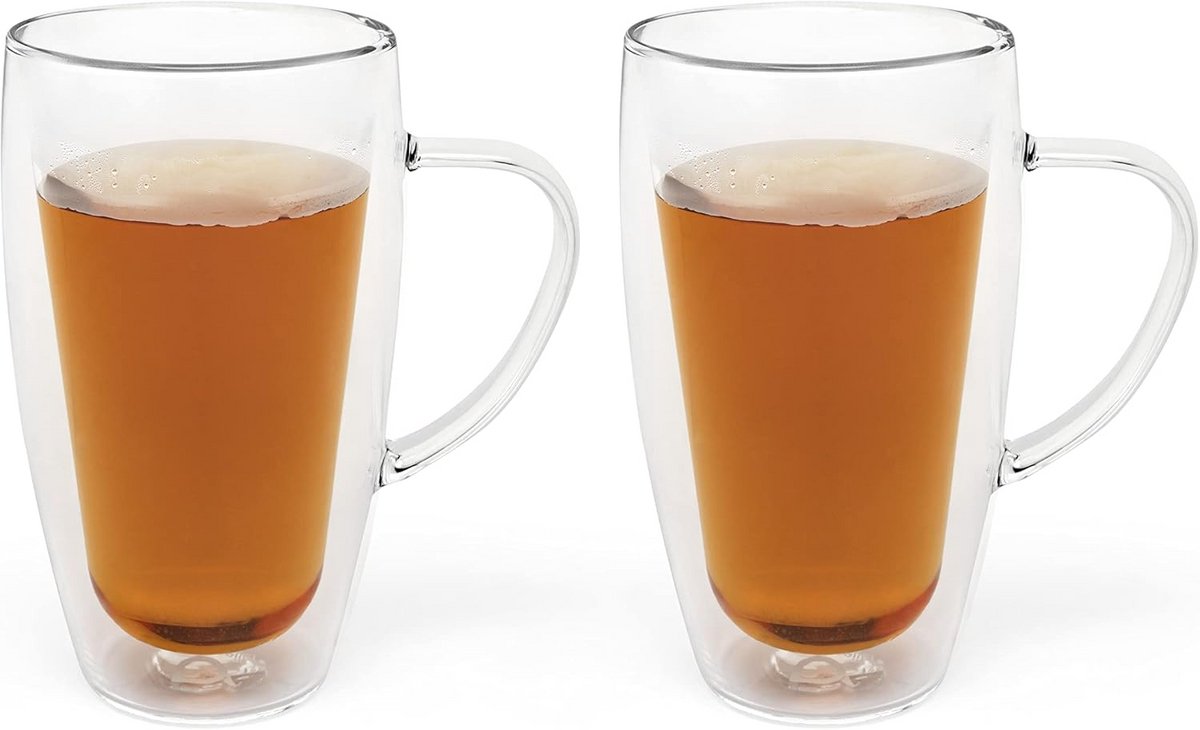 Dubbelwandige Glazen met Oor - Hittebestendig Borosilicaatglas - Set van 2 - 320 ml