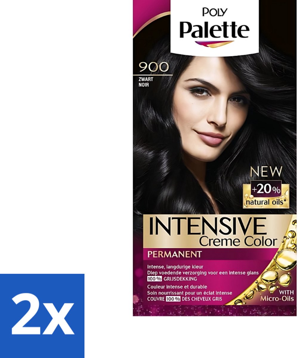 2 x Poly Palette - Haarverf - Zwart 900 - 115ml - Haarverf - Zwarte Haarkleur - Permanente Haarkleuring - Arganolie - Grijsdekking