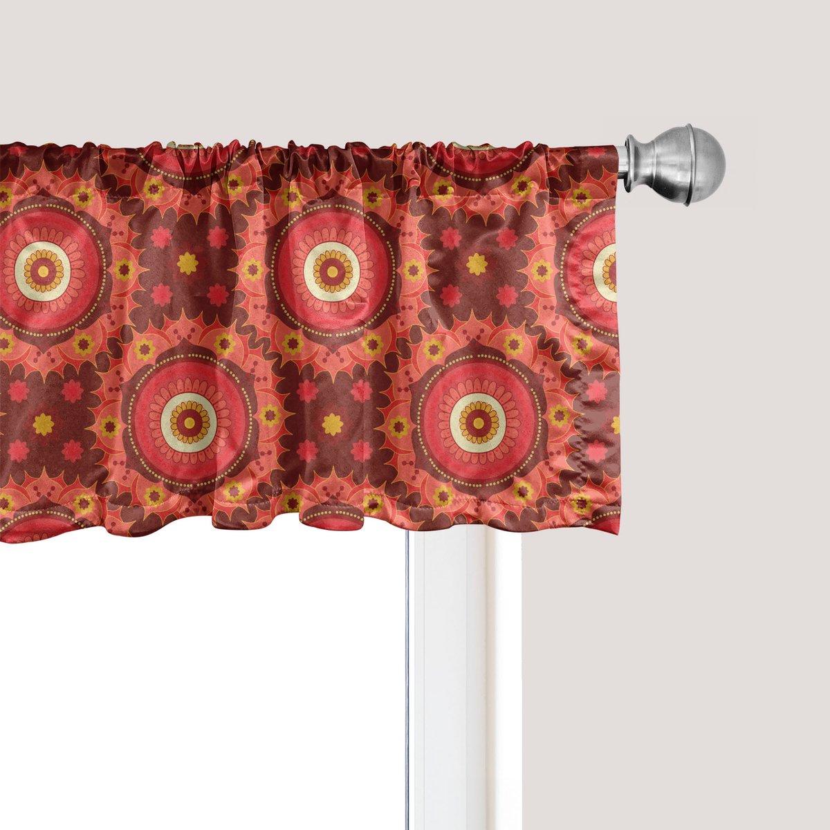 ABAKUHAUS Mandala raamvalletje, gordijnvalletje voor keuken en slaapkamer met tunnelzoom, 137 cm x 45 cm, donker zalmroze en roodbruin