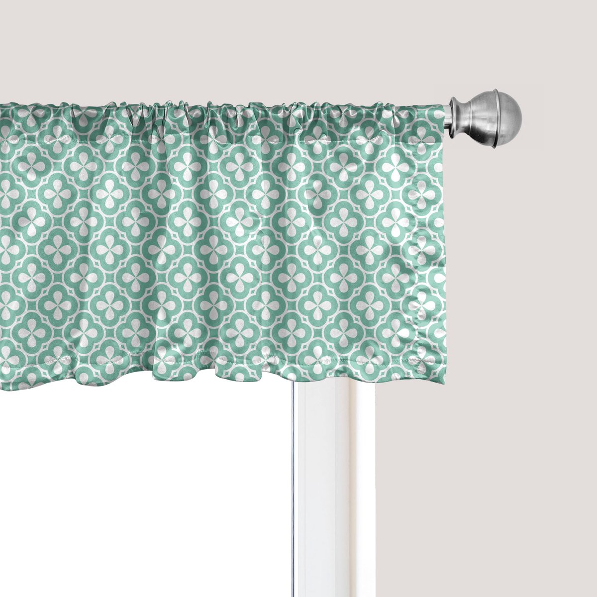 ABAKUHAUS Bloemenpatroon raamvalletje, gordijnvalletje voor keuken en slaapkamer met tunnelzoom, 137 cm x 45 cm, turquoise wit