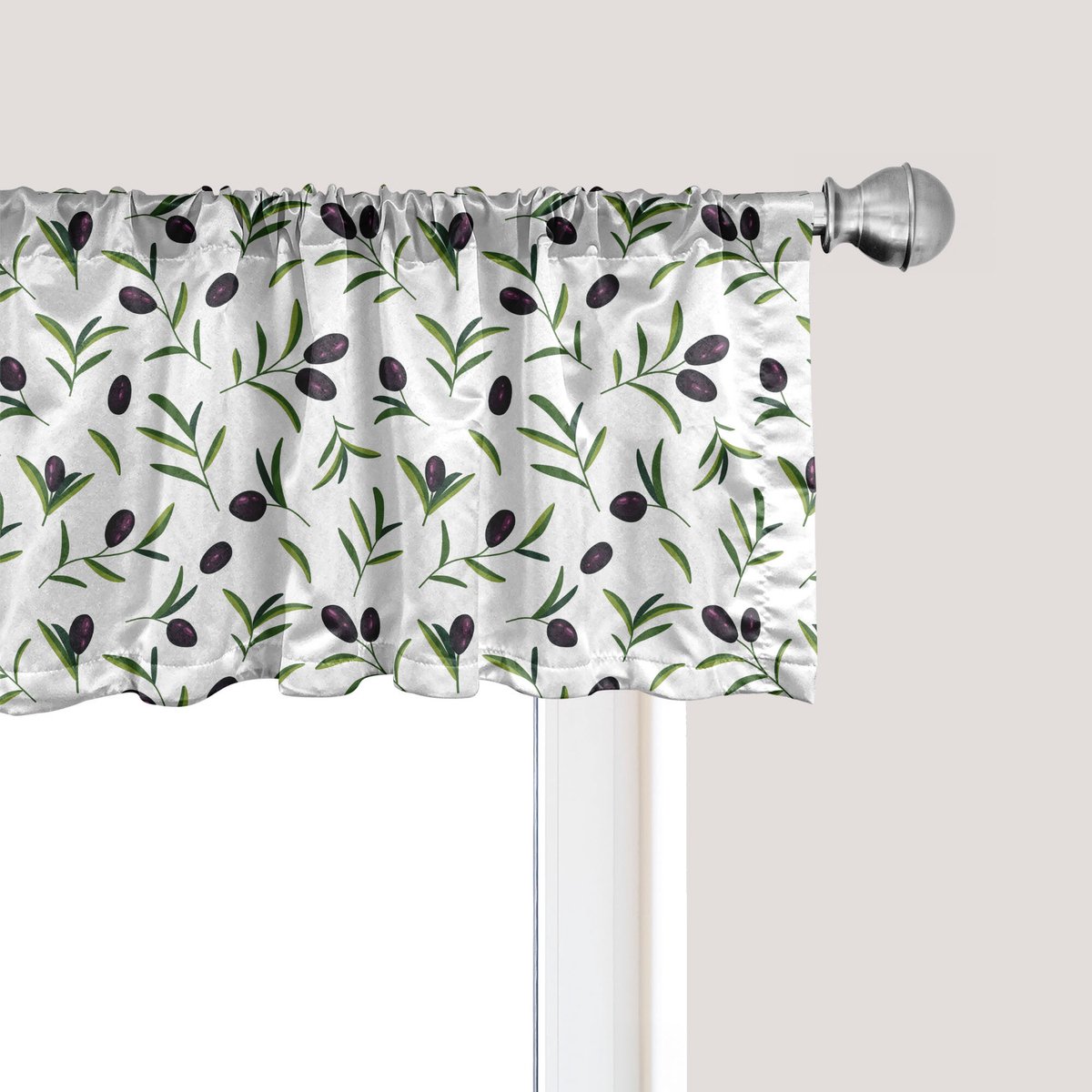 ABAKUHAUS Olijfgroene raamvalance, gordijnvalance voor keuken en slaapkamer met tunnelzoom, 137 cm x 45 cm, meerkleurig