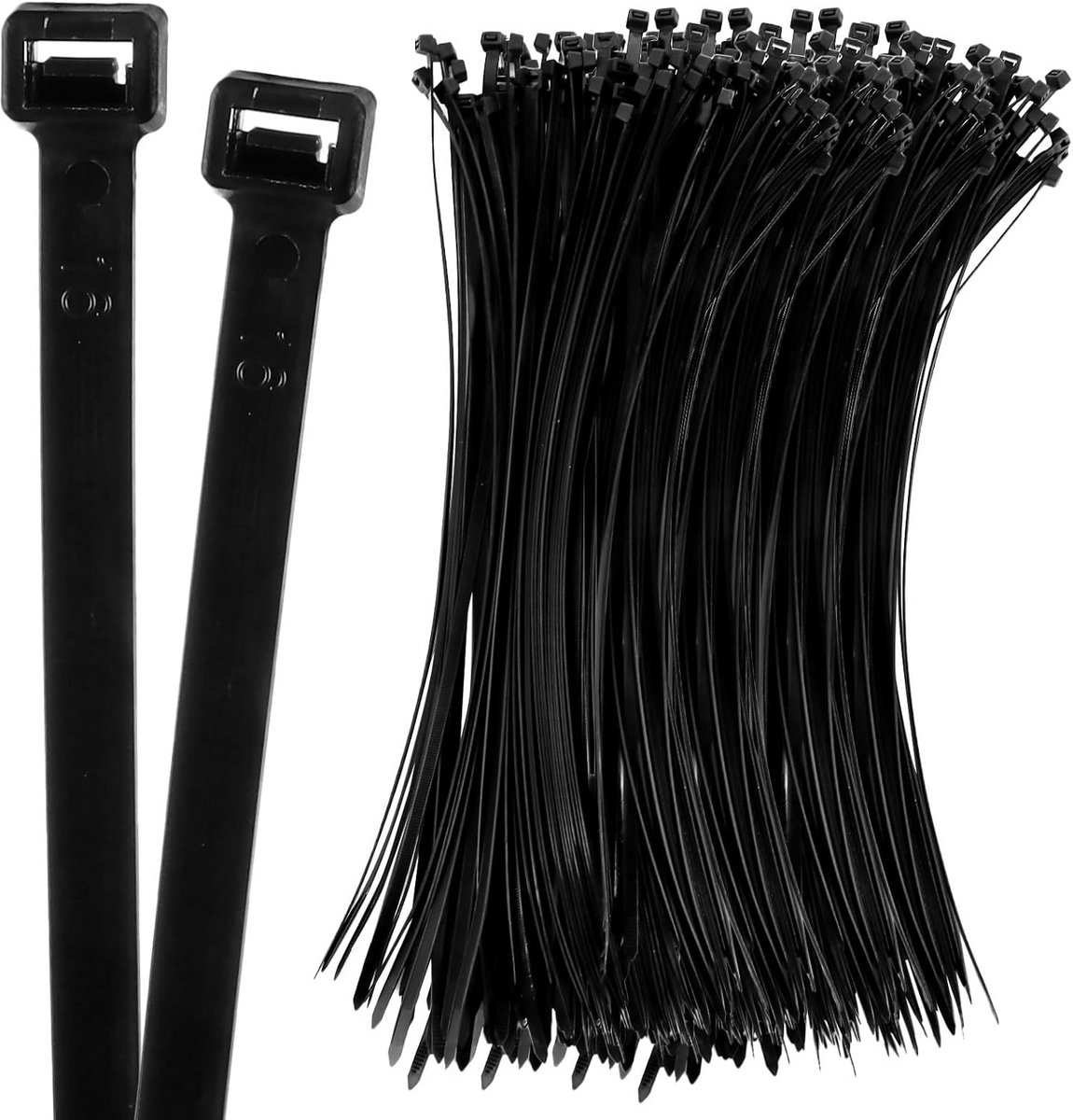 200 Stuks Sterke Kabelbinders Zwart 50cm x 7.6mm Nylon UV- en Hittebestendig