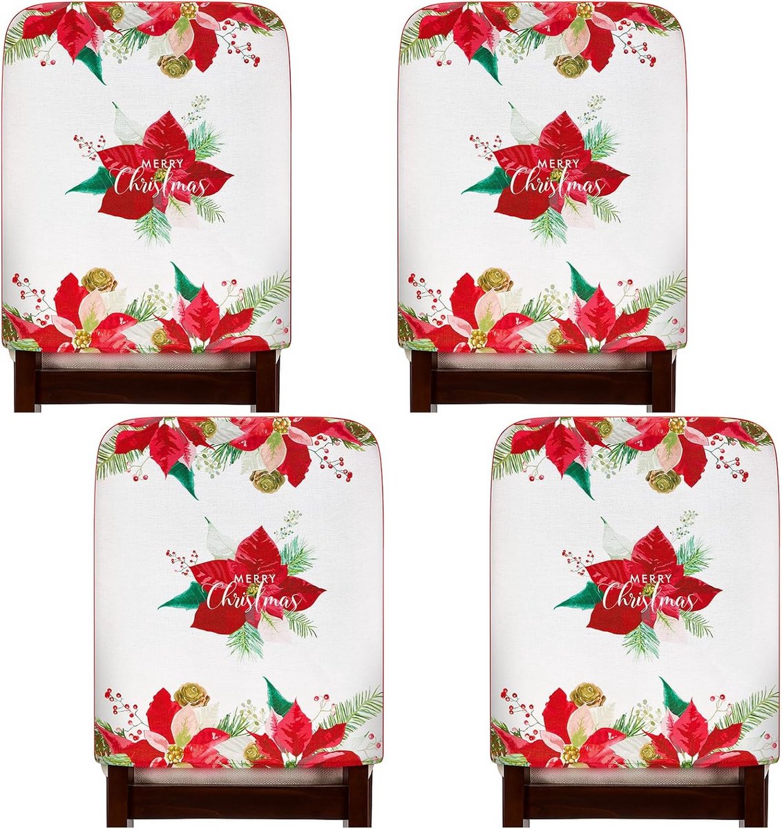 4 Kerst Stoelhoezen Set met Kabouter en Rendier Thema voor Feestelijke Decoratie