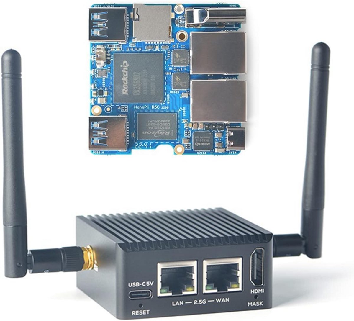 Mini Router Ontwikkelingsbord met RK3568 Quad-Core CPU, 4GB RAM, 32GB eMMC, NPU en Dual 2.5G Ethernet