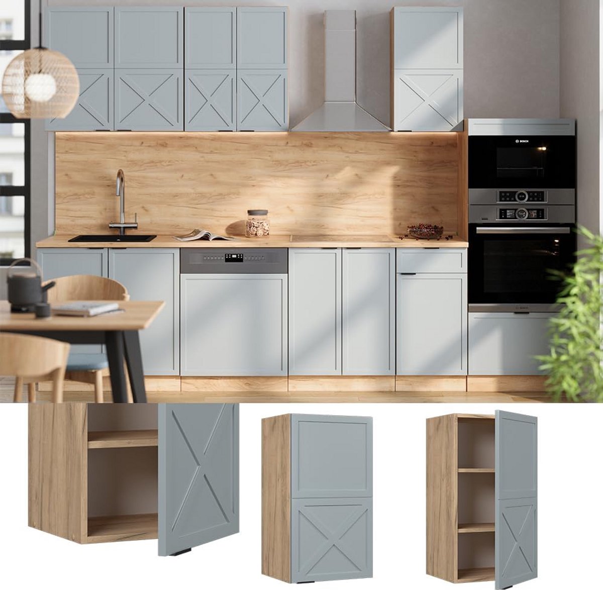 Wandkast Keuken 40 cm Lichtblauw Grijs - Compacte Opslag met Softclose Deur