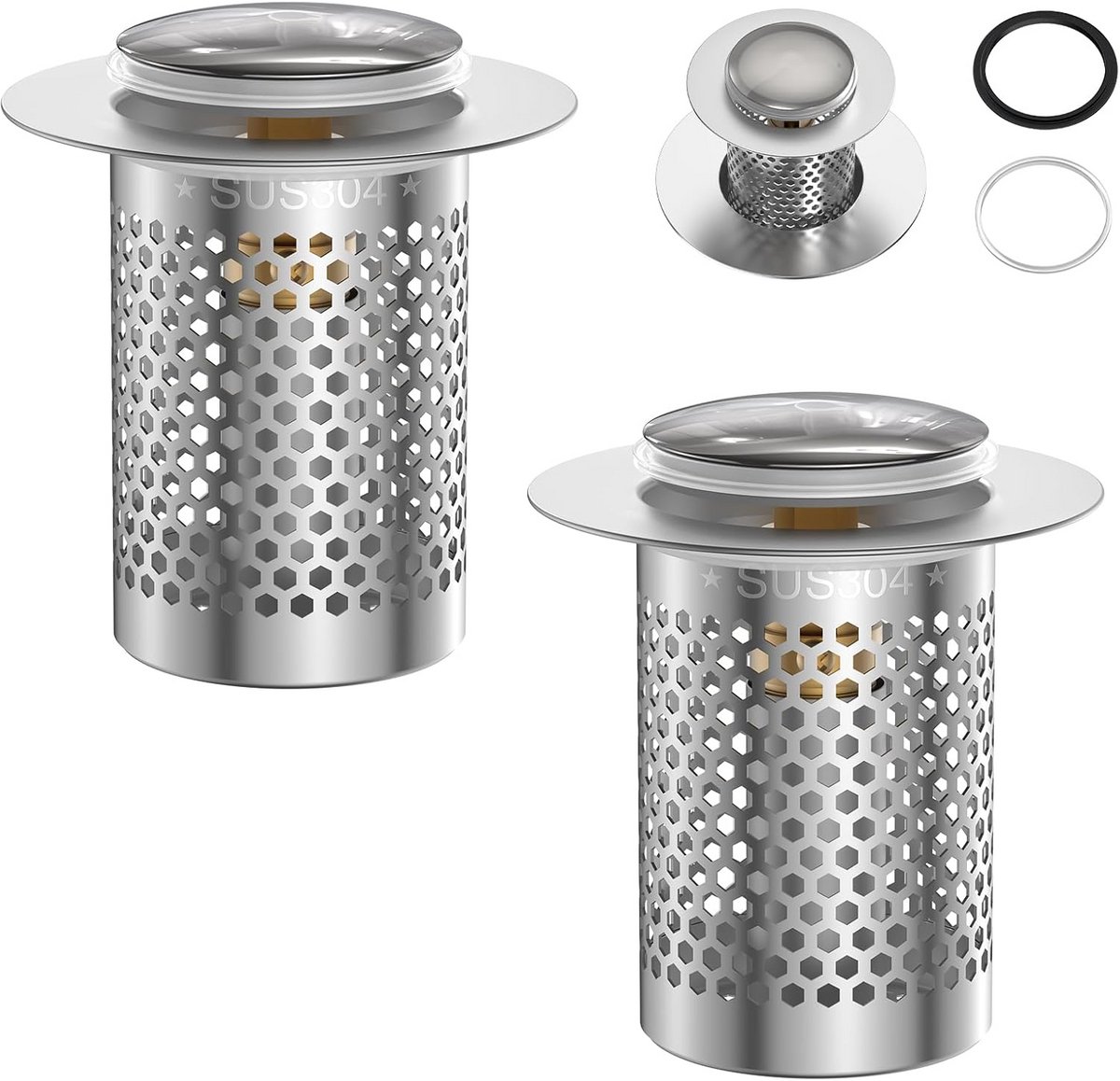 2x Pop-up Wastafelstopper RVS - Universele Afvoerzeef voor Keuken, Badkamer en Balkon