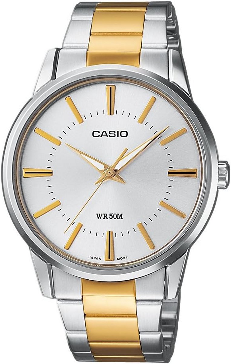 Elegant Analoog Herenhorloge met Zilverkleurige Band en Witte Wijzerplaat