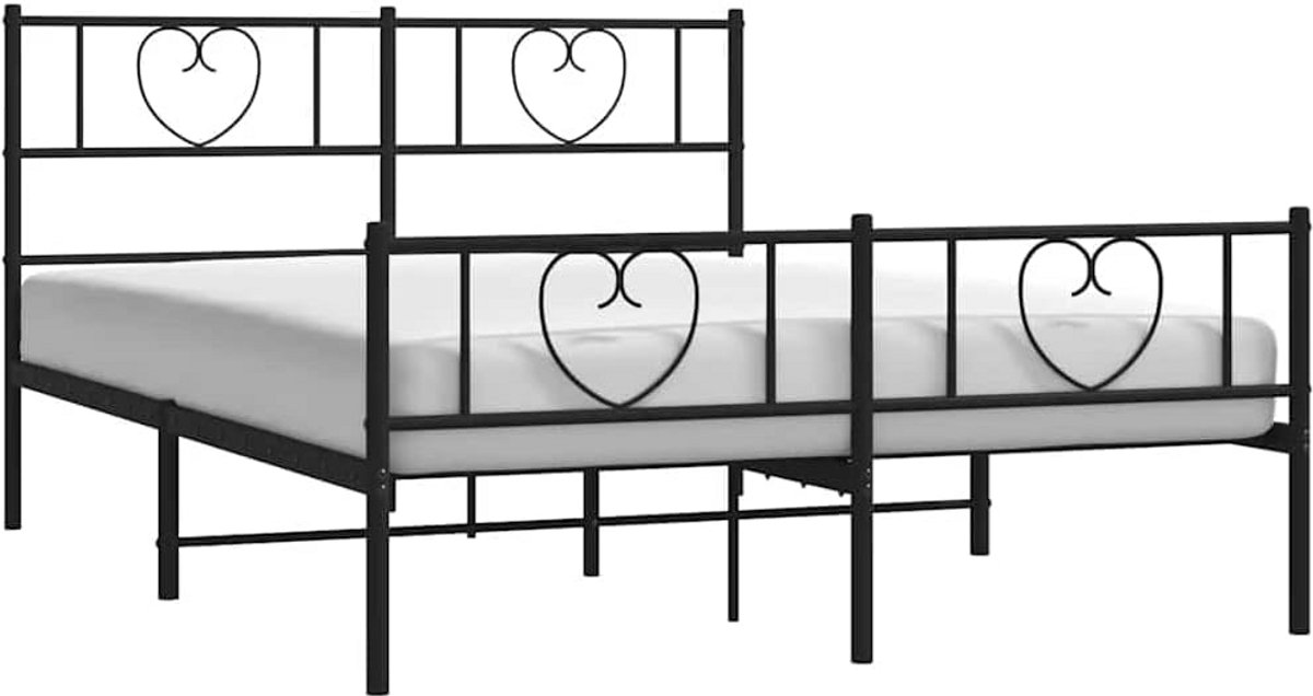 Stalen Bedframe met Hoofd- en Voeteneinde Zwart 135x190 cm