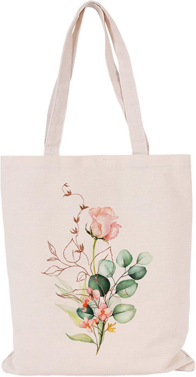 Grote Canvas Boodschappentas met Bloemen en Kattenprint - Herbruikbaar en Duurzaam