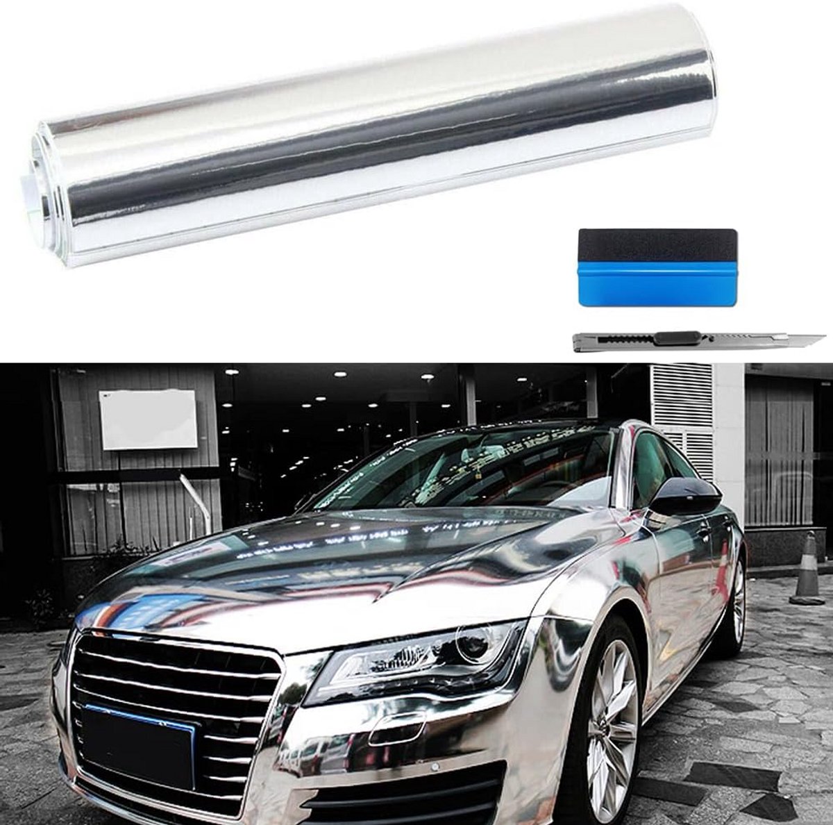 Glanzende Spiegel Chroom Vinyl Wrap Zelfklevend - Voor Auto, Fiets & Motor - Zilver 5cm x