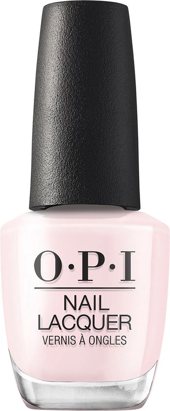O.P.I. Nail Lacquer in zachtroze, met zwarte dop.