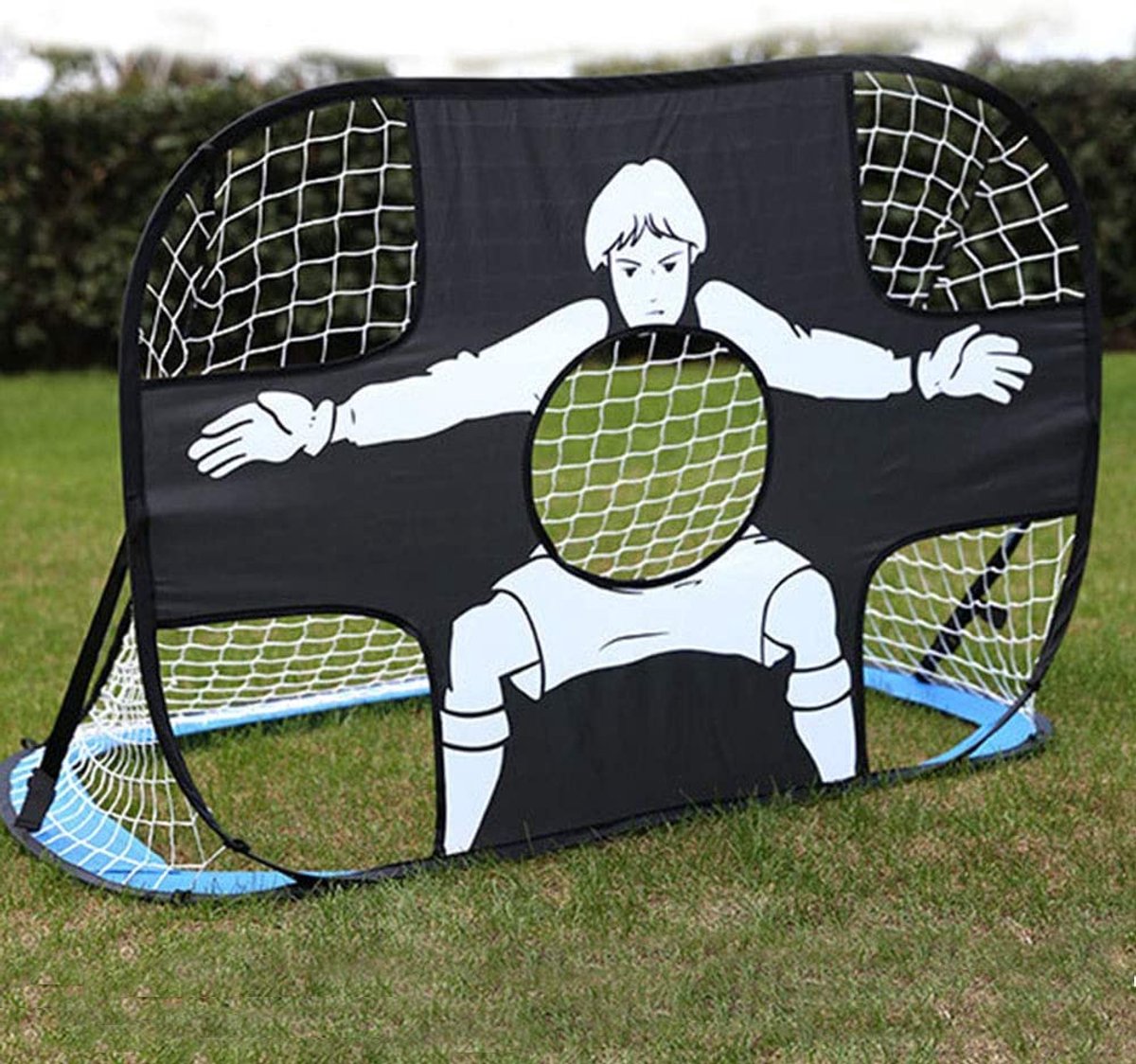 Blauwgerand 2-in-1 opvouwbaar, pop-up voetbaltrainingsdoel met voetbaldoel.