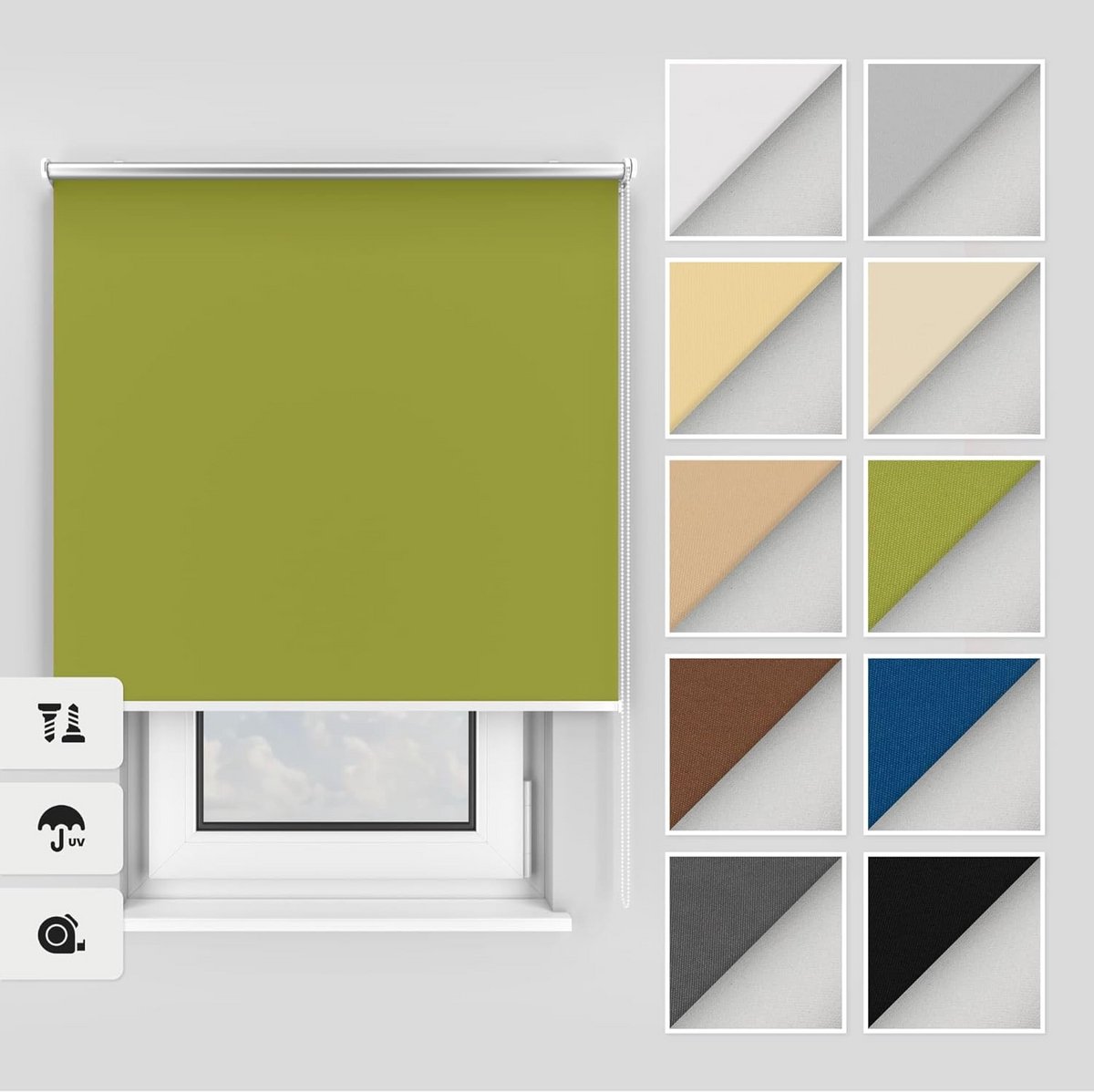 Verduisterend Thermisch Rolgordijn voor Montage met Boren - 80x220 cm Groen