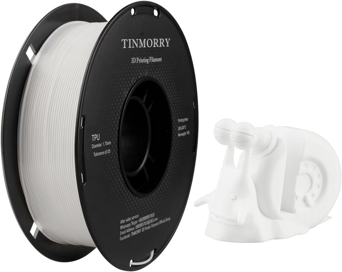 Flexibel TPU 3D Printer Filament 1.75mm 95A Zacht Wit 1kg Spoel