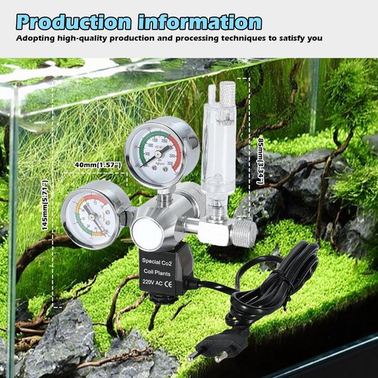 Professionele CO2 Drukregelaar voor Beplant Aquarium - Met Dubbele Manometer en Bellensteller — afbeelding 4
