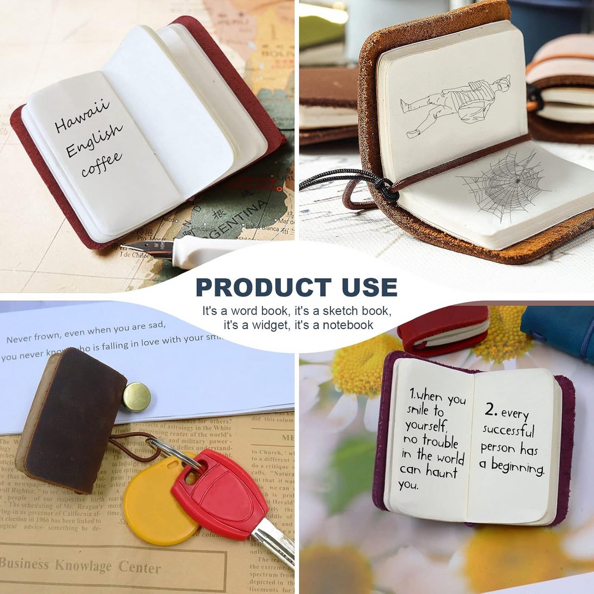 Mini Notitieboekje Leren Kaft Set van 3 - Herbruikbaar & Zakformaat Dagboek — cadeau in Cadeau-ideeën - foto 2