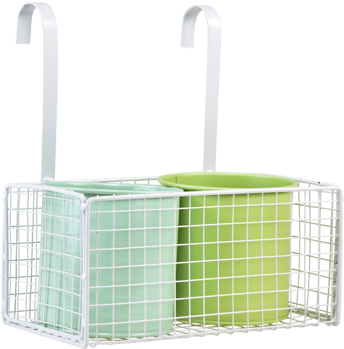 Hangende metalen bloempot, groen, balkondecoratie, L22cm H23,5cm