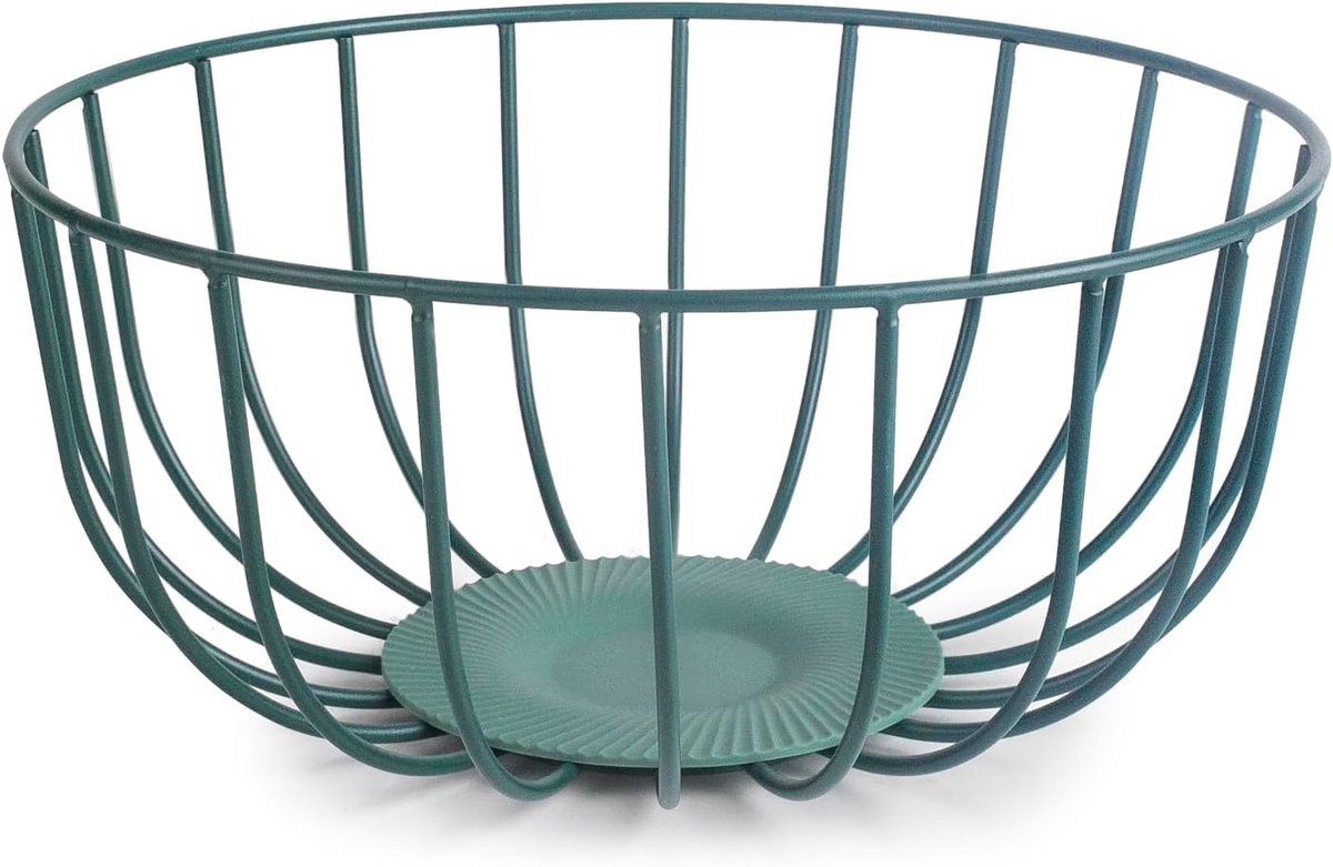 Metalen Fruitschaal Groen 27 cm met Antislip Siliconen Voet