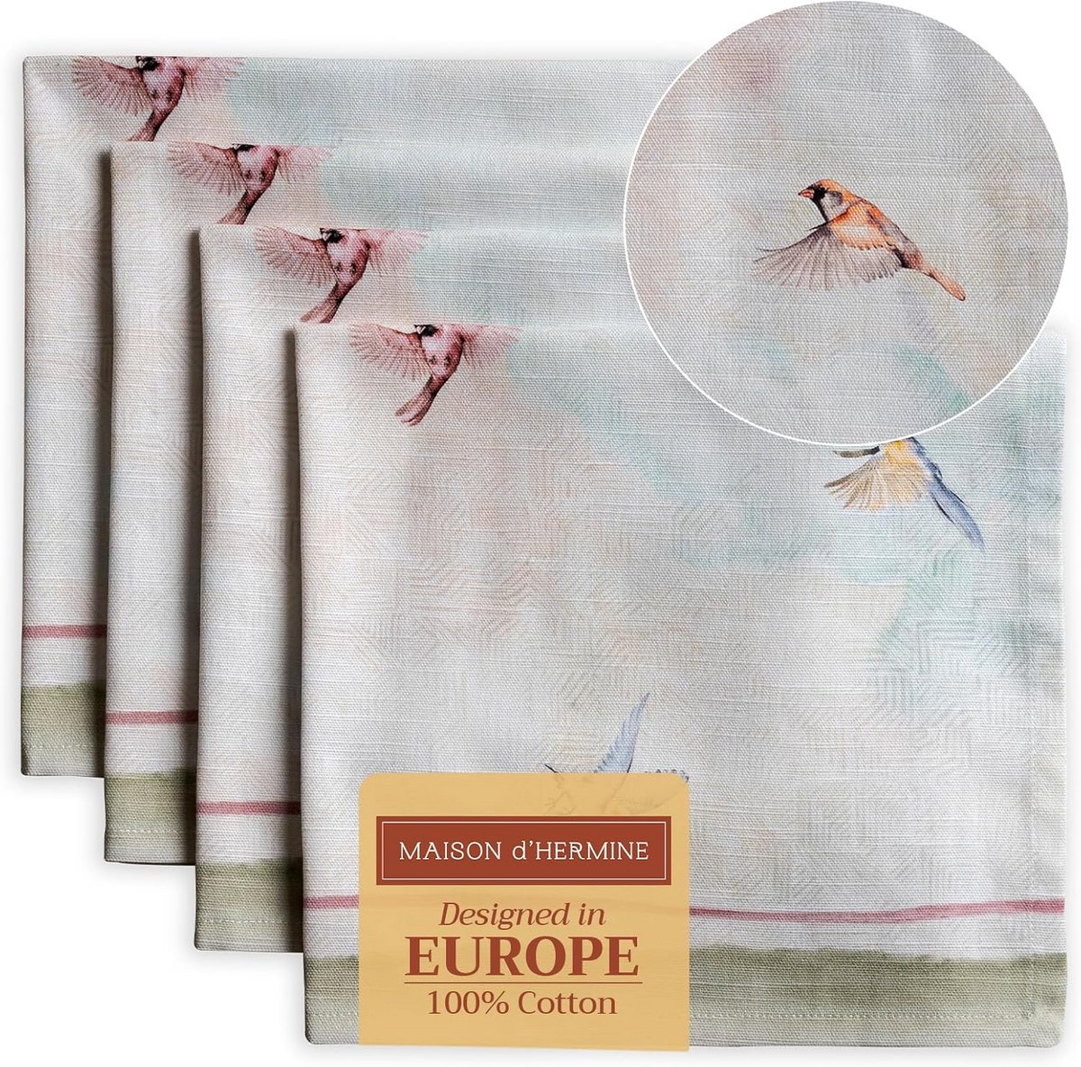 Set van 4 Katoenen Servetten met Vliegende Vogels Design 45x45 cm