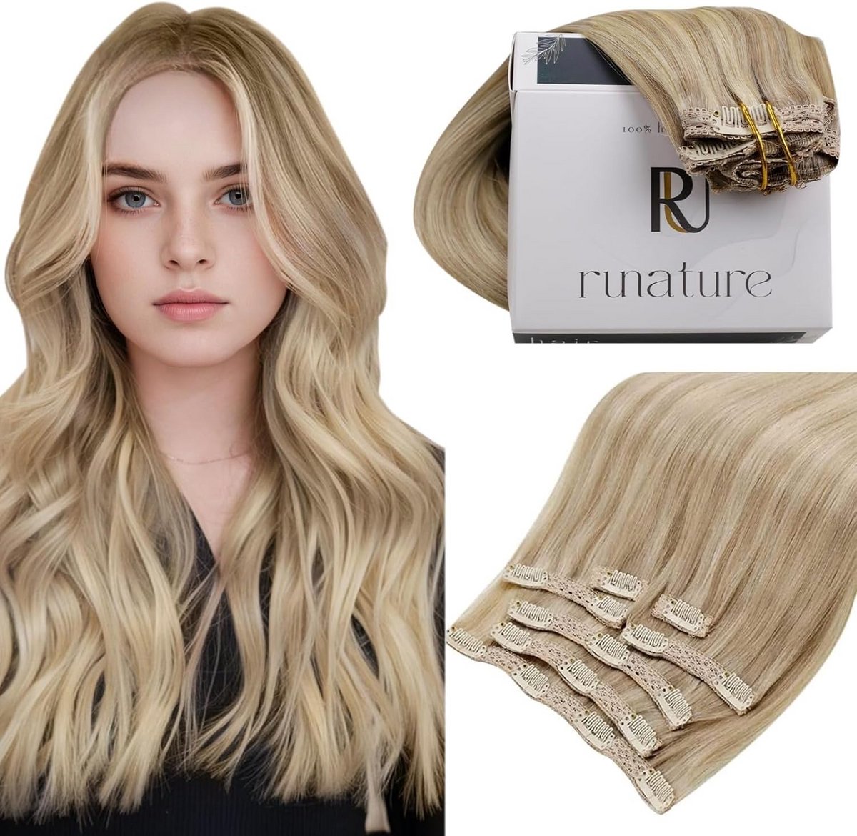 Clip-In Haarverlenging 100% Echt Menselijk Haar 45 cm Blond Mix Licht en Donker