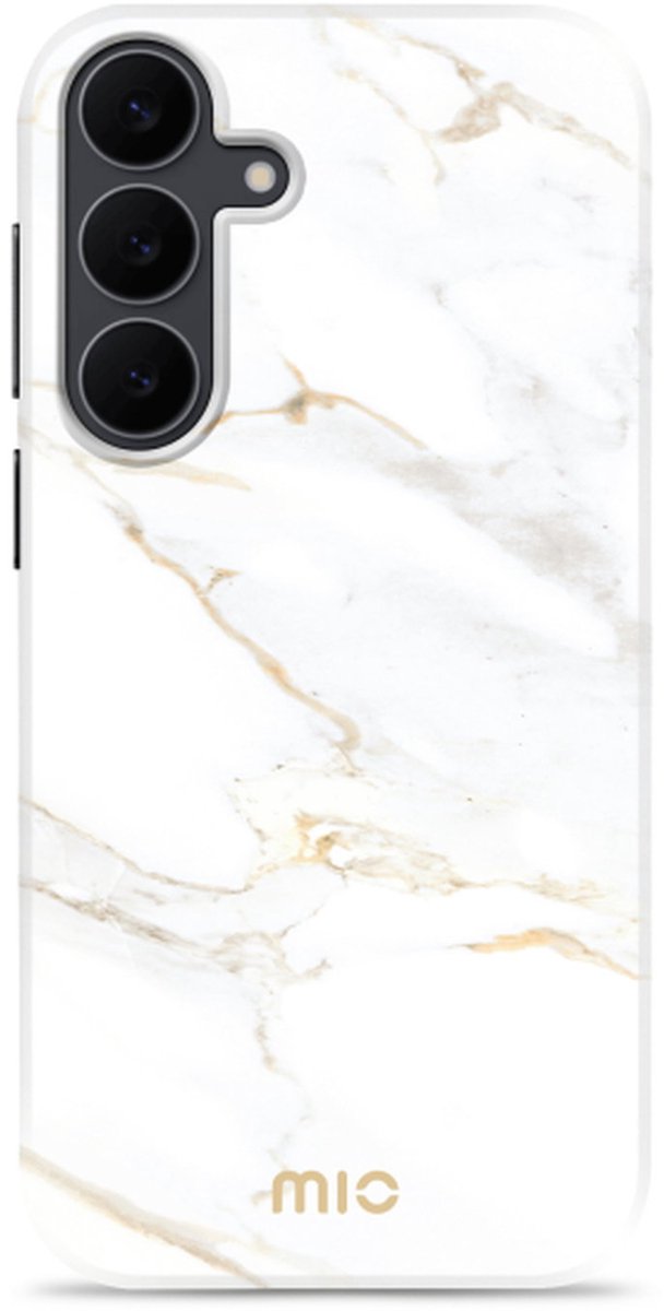 MIO Hoesje Geschikt voor Samsung Galaxy S25 FE - Compatibel met MagSafe / Qi2 - Hard Shell Back Cover Case White Marble