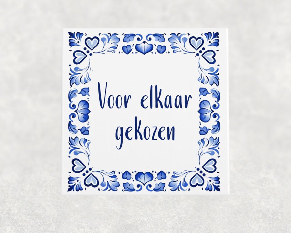 Voici Voilà Spreuk tegel 15x15 cm Voor elkaar gekozen Wit met tekst
