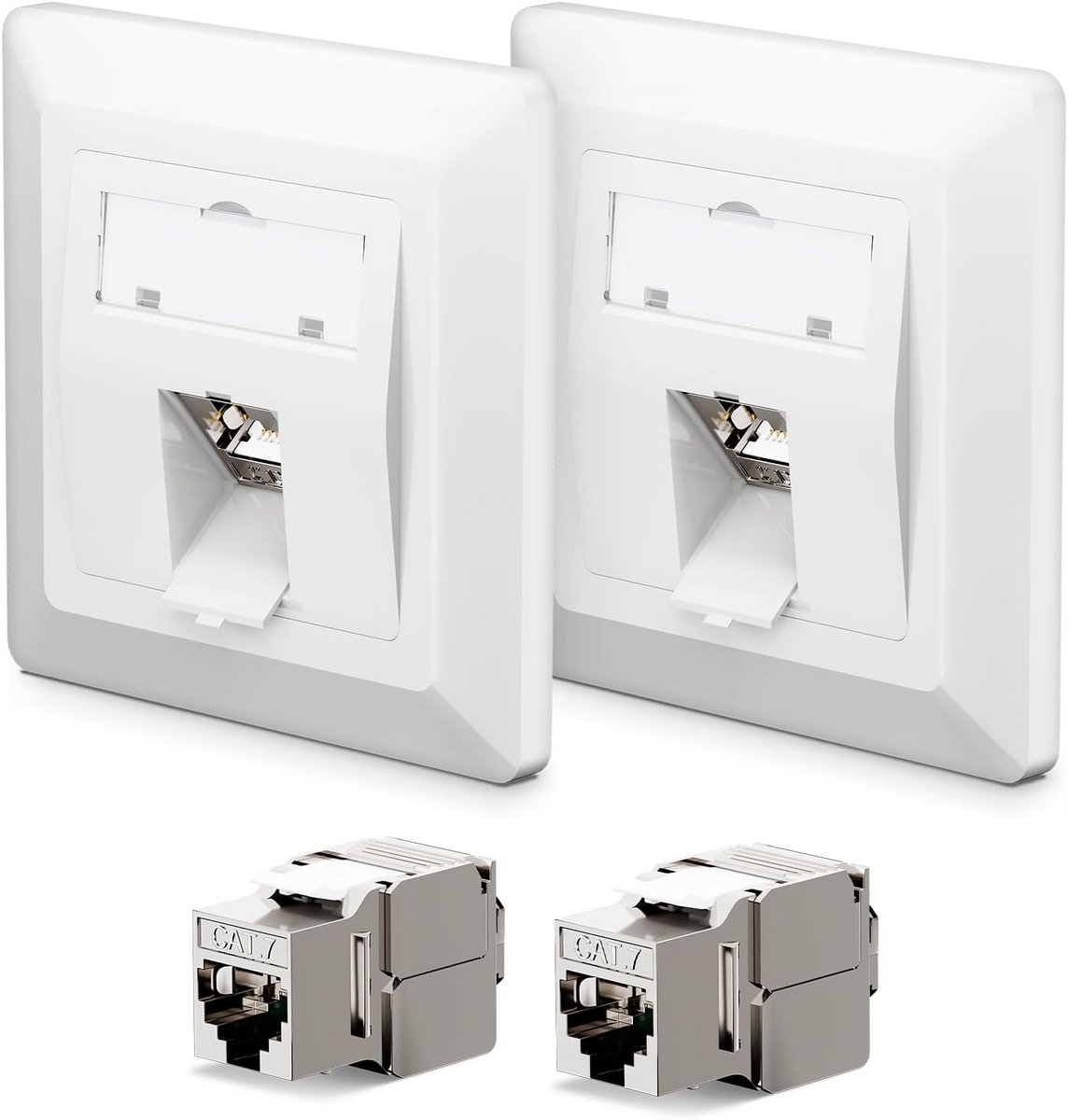 2x Inbouw Keystone Netwerkcontactdoos CAT 7 RJ45 Module Set LAN Ethernet 10 Gbit/s Wit