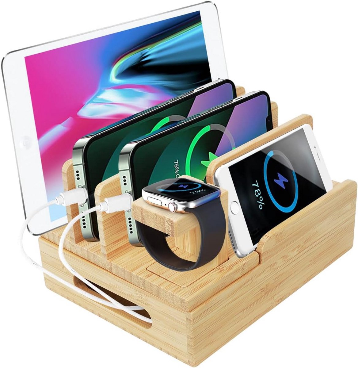 Organiser Hout voor Telefoon en Horloge | Nachtkastje Bureau Dockingstation