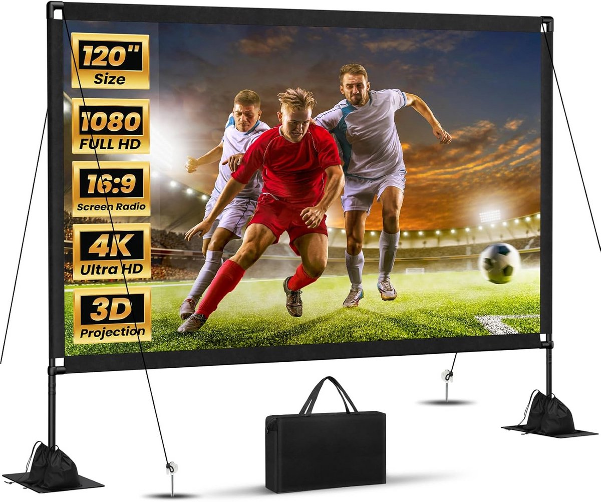 120 inch Draagbaar Projectiescherm met Standaard voor Buiten en Binnen 16:9 4K HD Film