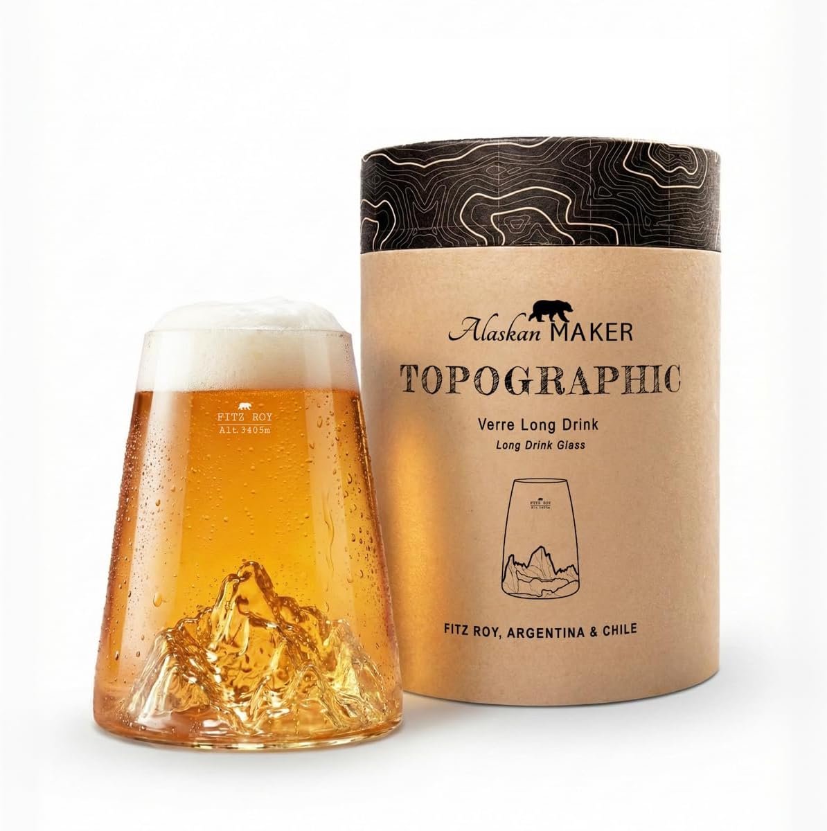 Groot Geblazen Glas 450 ml met Reliëf Bergen - Ideaal voor Bier en Cocktails