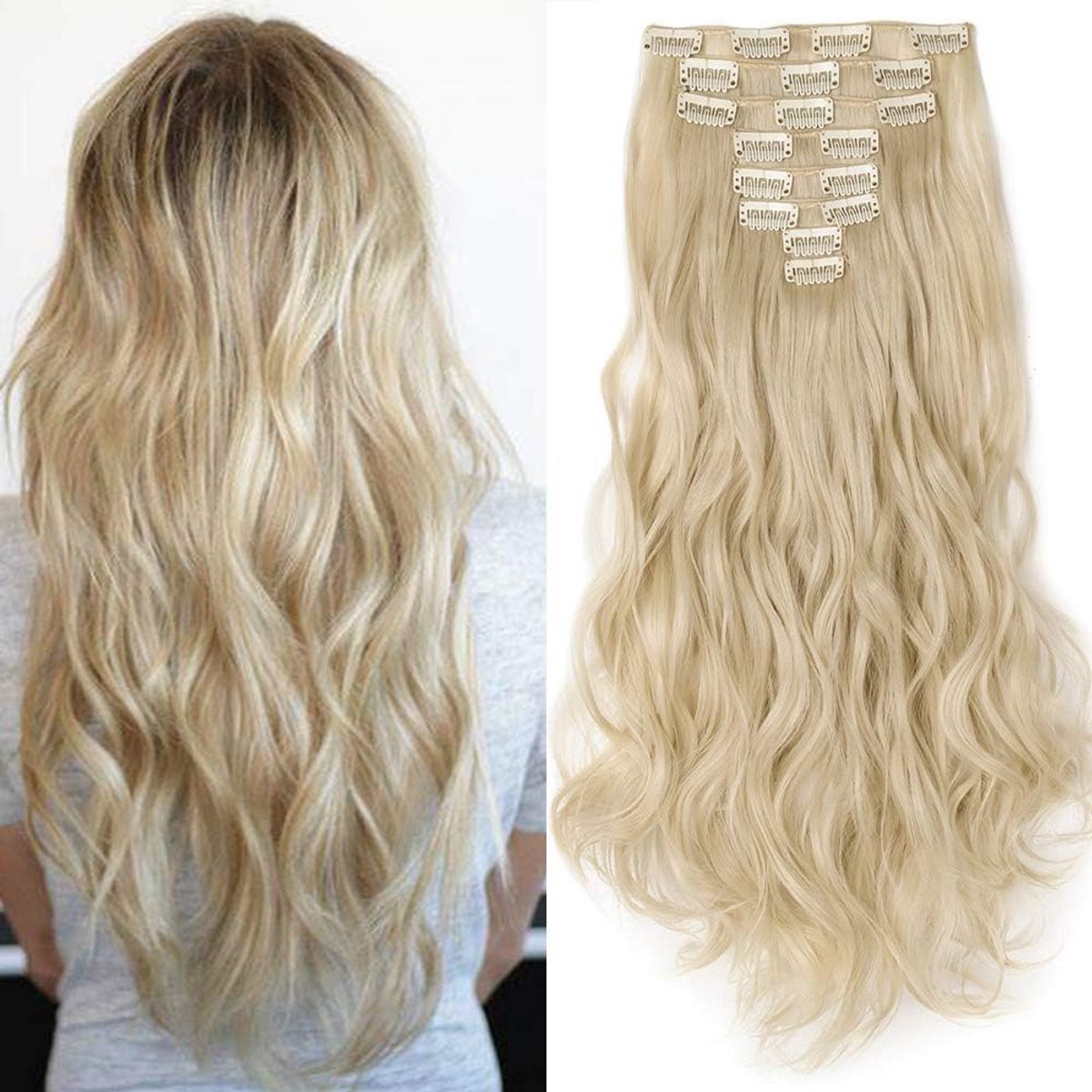 Clip-In Haarverlenging Golvend 8 Vlechten Blond 61 cm