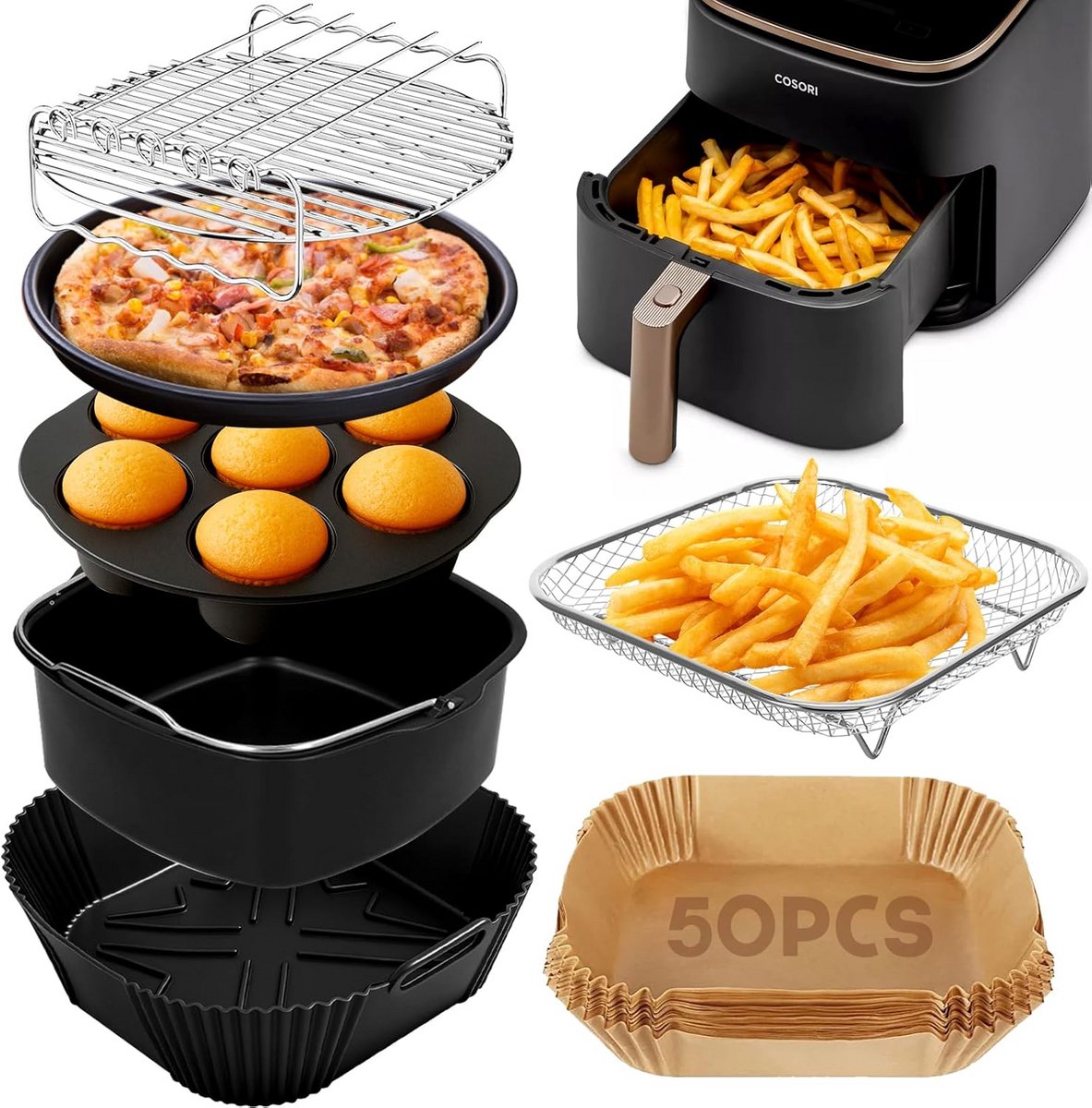Airfryer Accessoires Set 4.5L tot 8L - Inclusief Bakvorm, Grillrooster en Siliconen Mal