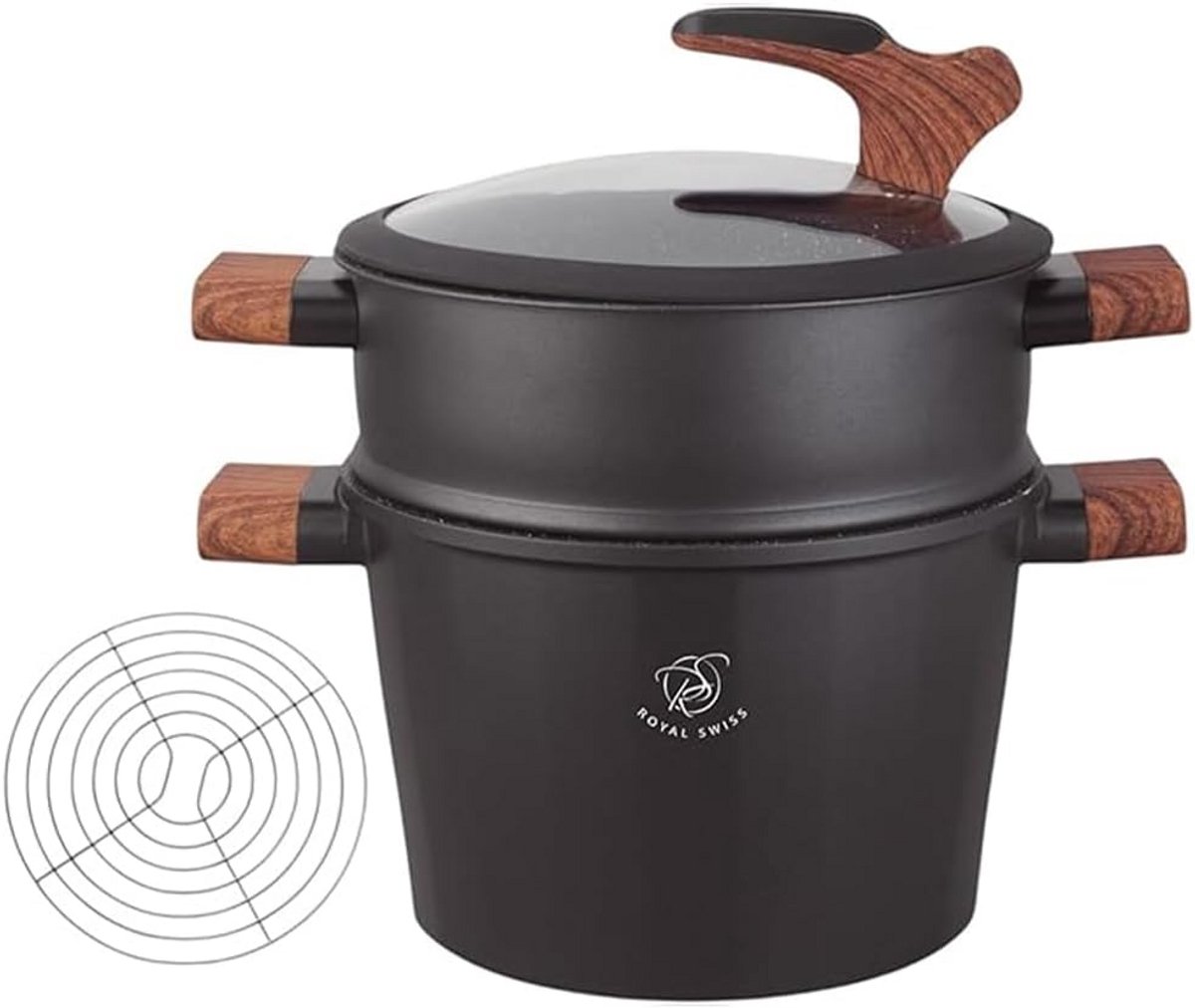 RVS Stoompan met Glazen Deksel 24 cm 6.5 Liter Geschikt voor Alle Warmtebronnen