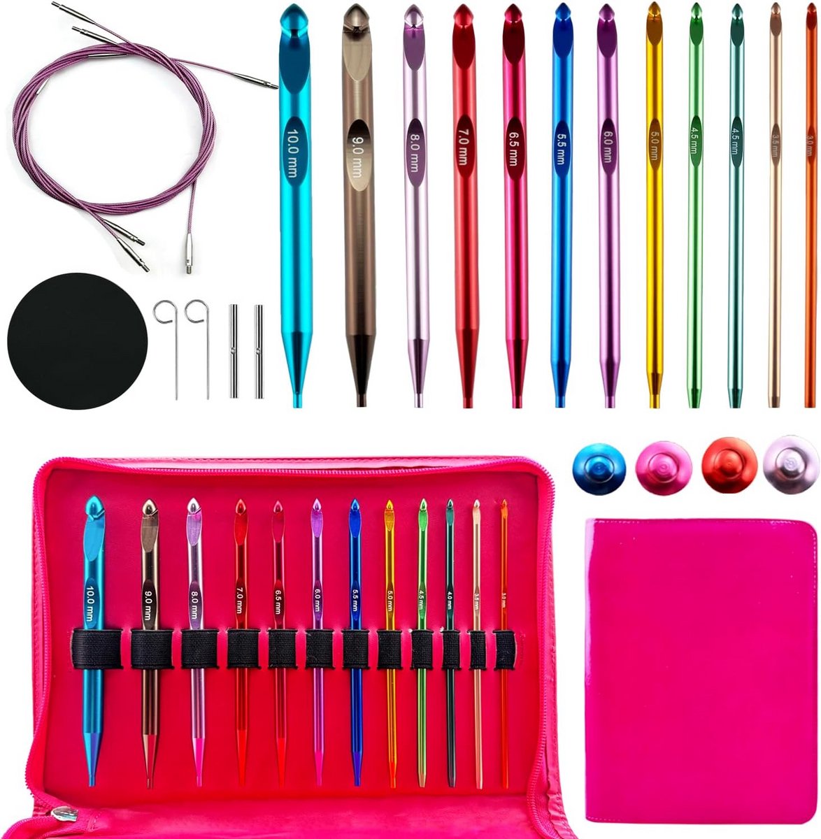 Verwisselbare Tunesische Haaknaalden Set - Aluminium Haaknaalden 3mm tot 10mm voor Haken