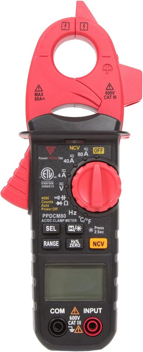Digitale Stroomtang voor AC/DC Stroom tot 80A, Multimeter Functies met NCV en Temperatuurmeting
