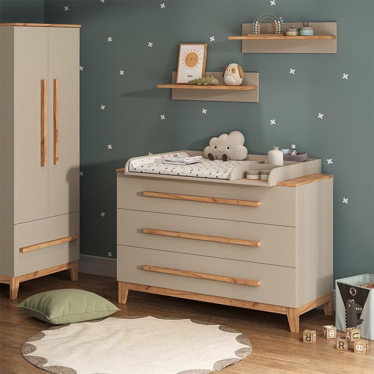 Commode met 3 Lades Kasjmier Eik - Ruime en Stijlvolle Babykamer Meubel