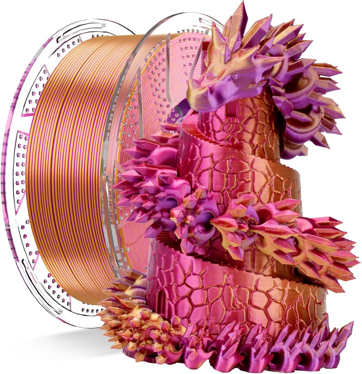 Zijdeglans Meerkeurig PLA Filament 1.75mm voor 3D-Printer, Kleurwisselend Rood-Goud-Paars, 1kg