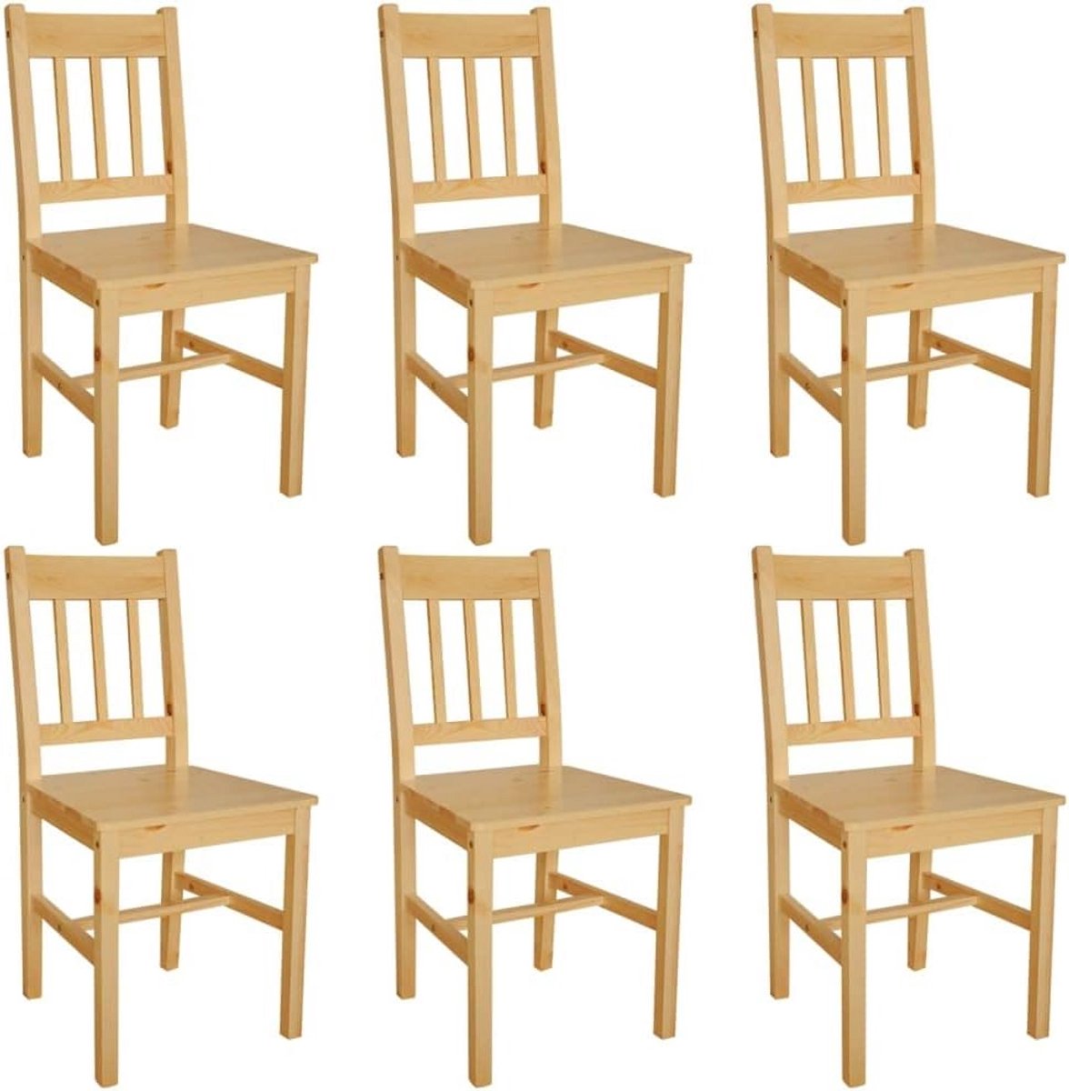 Set van 6 Houten Eetkamerstoelen Massief Grenenhout