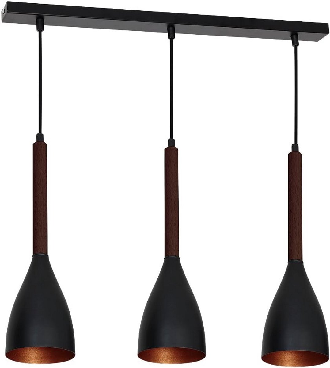 Plafondlamp Kroonluchter met Donker Hout en Zwart/Gouden Details