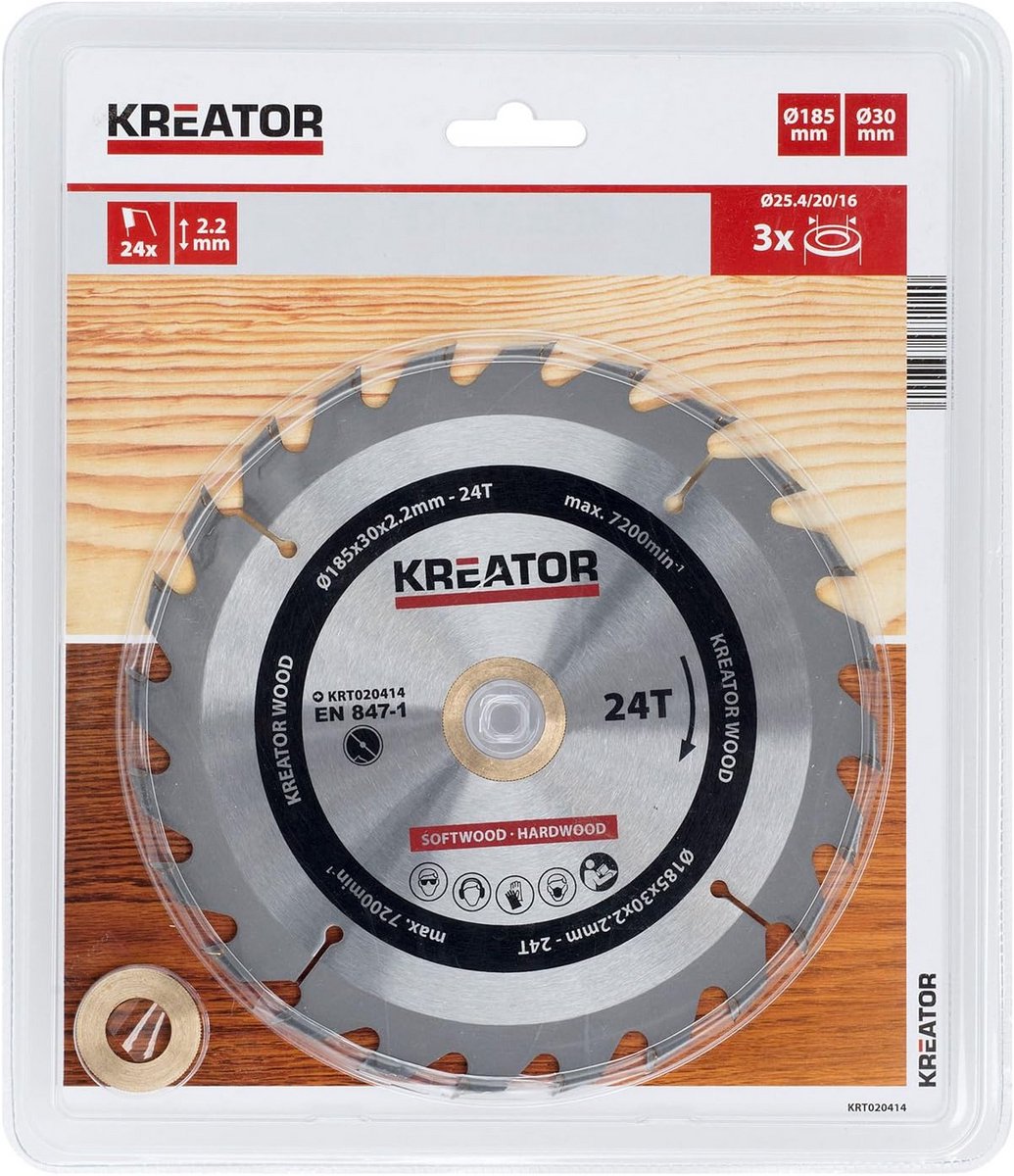Cirkelzaagblad Hout 185mm met 24 Tanden voor Zacht en Hardhout