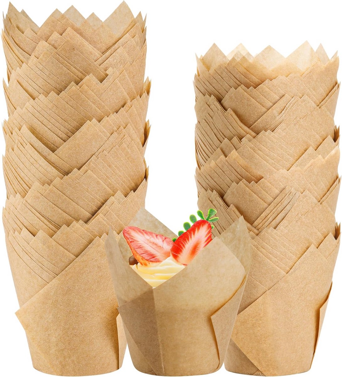 200 stuks tulpenvormige bakvormpjes van bakpapier voor muffins en cupcakes