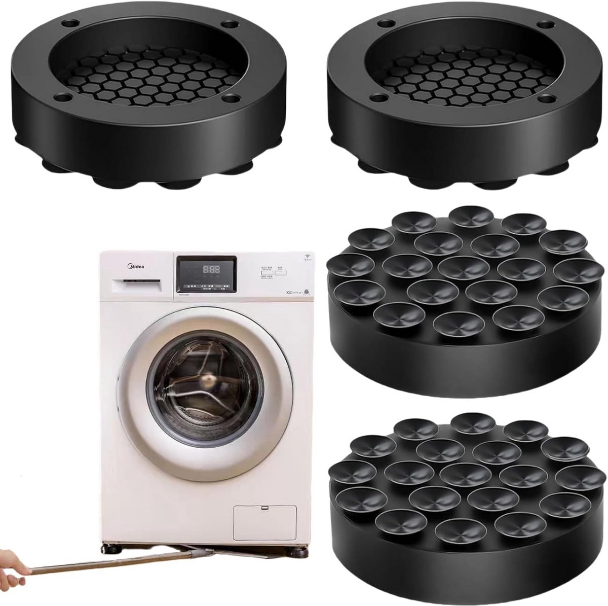 Universele Wasmachine Anti-Trilling Set - 4x Schokdempers en Antislipmatten