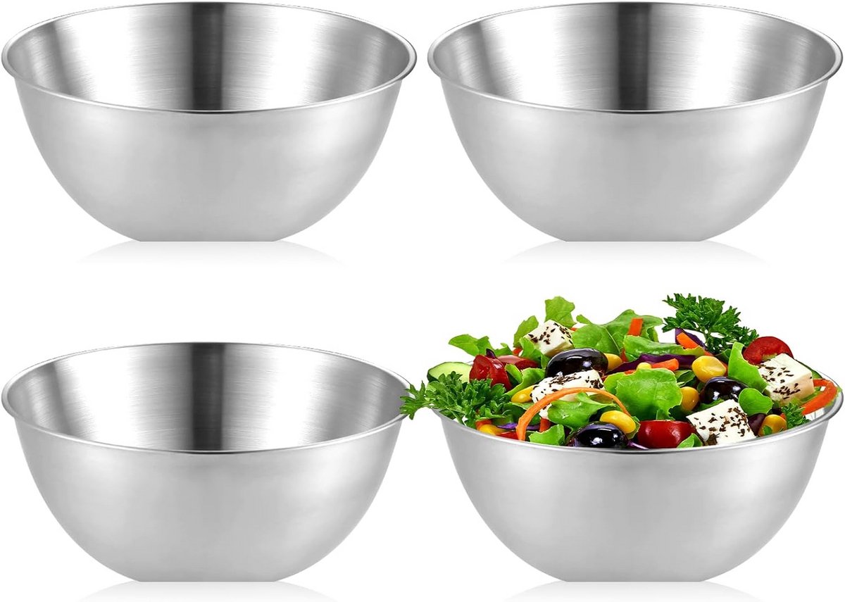 Set van 4 RVS Mengkommen Ø 19 cm - Stapelbaar & Vaatwasmachinebestendig
