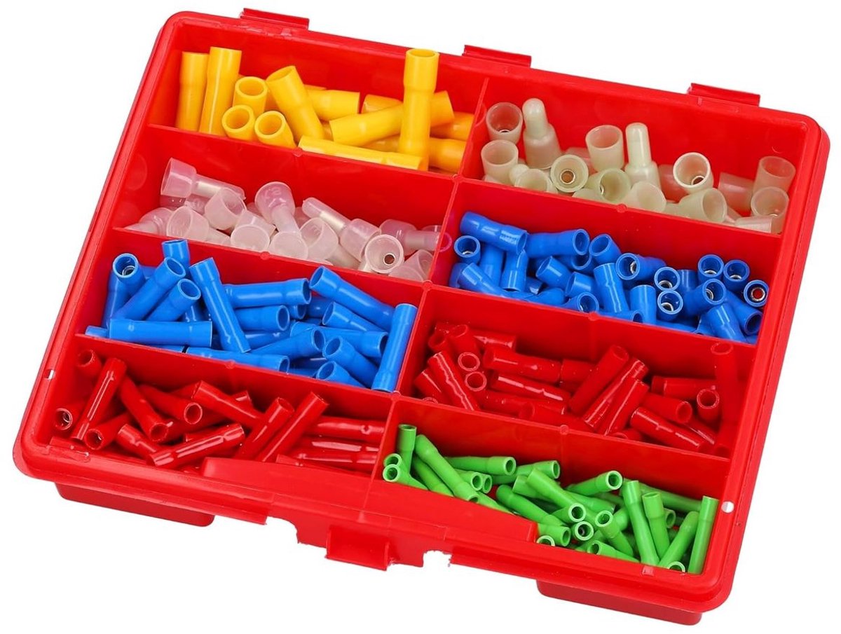 Kalitec Kali-1580 Assortimentsdoos Geïsoleerde Stootverbinders 0,2-6 mm² | Koperen geleider | Corrosiebestendig | Set van 330 stuks | Snelkoppeling | Kabeldoorsnede 0,2-6 mm² | Stootverbinderset