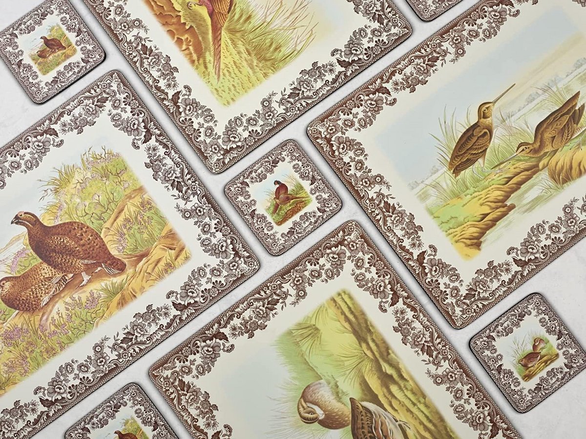 Set van 6 Houten Onderzetters met Woodland Print - Hittebestendig en Antislip