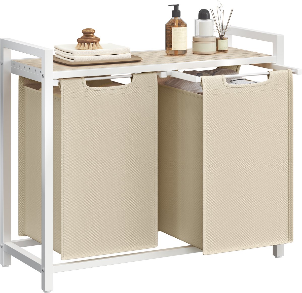 VASAGLE BLH201LH01 - Wasmand met 2 Vakken - Afneembare Waszak - Met Opbergplank en Metalen Frame