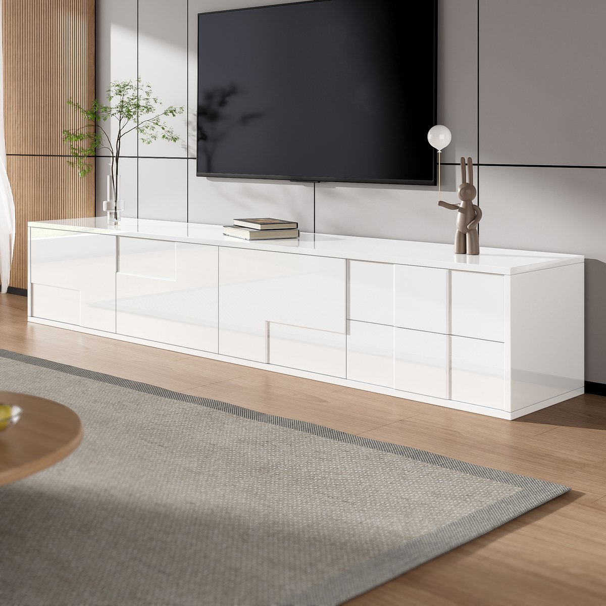 MODENUIT Tv-Meubel - Greeploos Met 3 Deuren, 2 Lades - Woonkamer - MDF En Spaanplaat - Wit - 170x30x30,5 Cm