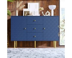 MODENUIT Dressoir - 2 Deuren, 3 Laden, Verstelbare Plank - Voor Woonkamer - Hout En Metaal - 120x40x83 Cm